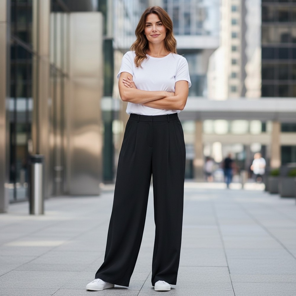 Vuori Villa Wide Leg Pant Trouser Womens Sz L Black Lightweight Career Wear